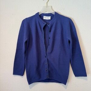 Vintage Koret of California Royal Blue Textured Knit Button Up Cardigan Sweater